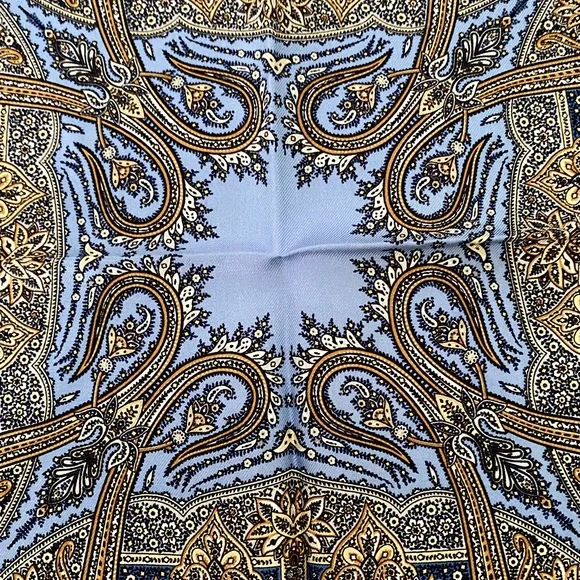 Persian Silk Paisley Pocket Square New by Robert Graham Blue and Gold - Picture 6 of 7